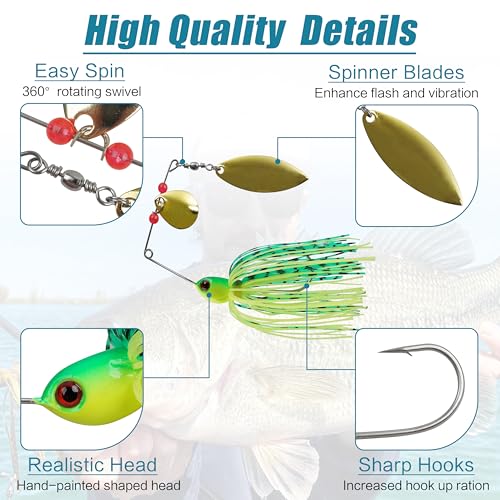 Spinner Baits Bass Fishing Lures Spinnerbaits Kit,Colorado Blades Jig Spinner Bait Lures Multicolor Buzzbait Swimbait Spinnerbait for Bass Trout Salmon Pike Crappie Fishing - color: 6pcs Spinner Baits