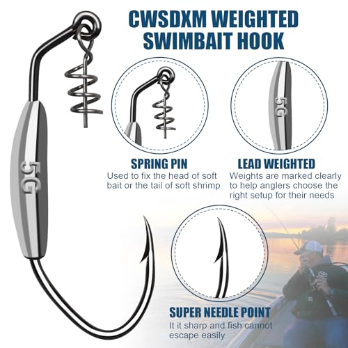 Twistlock Fishing Hooks, Swimbait Hooks Belly Offset Hooks Weighted Hook 1/0 3/0 4/0 for Soft Plastics Lures Fishing Saltwater Freshwater - color: Spring Weighted Hooks 7g - 15pcs