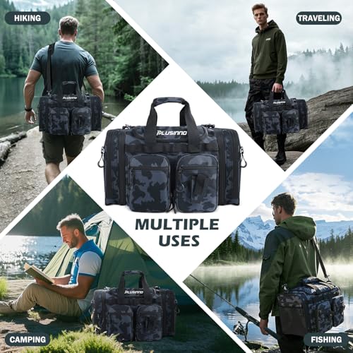 PLUSINNO Tackle Bag - Expandable Fishing Bag for Saltwater & Freshwater - Water Resistant Fishing Gear - color: Tackle Bag Wih Tackle Boxes