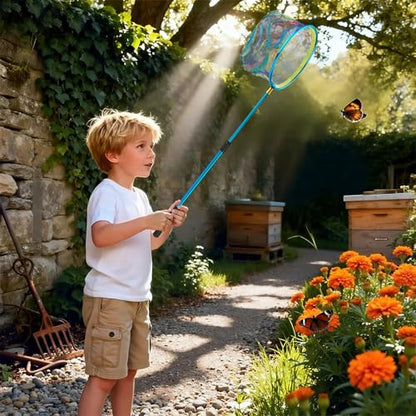 2PCS Telescoping Kids Fishing Net with Handle and Collapsible Bucket Kits-with Lightweight Aluminum Pole,Suitable for Catching and Releasing Fish,Minnow,Crabs,Butterfly,Frogs or Small Animals Outdoor