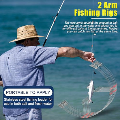 Fishing Leaders Saltwater Tackle Rig Stainless Steel Fishing Wire Leader Line with Swivels Snap Beads Pre-Tied Hi-Low Bottom Rigs for Surf Pier Trolling Fishing Tackle - style: 3 Arms-12pcs