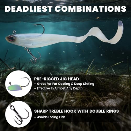 Pre-Rigged Soft Fishing Lures, Easy Catch Swimbaits for Bass Trout | Paddle & Curly Tail, Swim Baits for More Bites, Freshwater & Saltwater Fishing Bait, Crappie Walleye Pike Lures, Value Pack - color: B-2.5"-0.19oz
