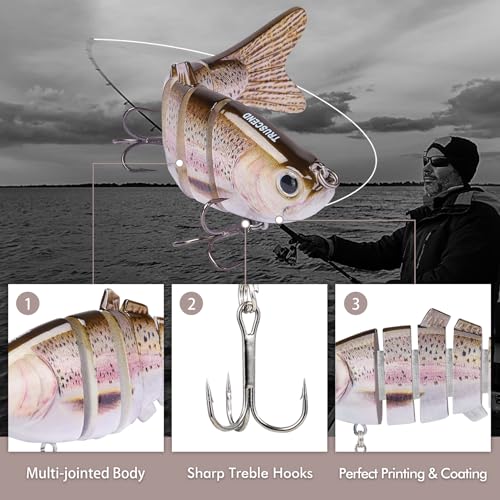 TRUSCEND Swimmax Easy Catch Fishing Lures with BKK Hooks, Wiggling, Vibrating, Rattling and Gurgling for More Bites, Heavy-Duty Dyneema Fiber Jointed Swimbaits for Bass, Trout, Crappie, Walleye, Pike - color: A4-4.5",1oz