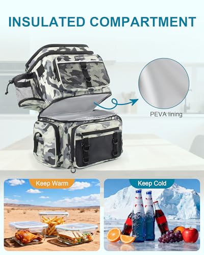 HXLGMD Fishing Backpack with Rod Holders, Double Layer Large Water-resistant Tackle Bag Store Gear with Cooler, Grey - color: Grey Camouflage