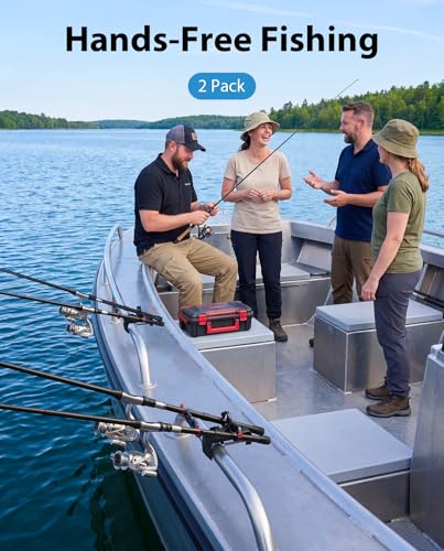 Clamp On Fishing Rod Holder for Boat Canoe Pontoon Kayak Dock | 360° Adjustable, Heavy Duty, Round & Square Rail Mount, Saltwater Safe - color: Dual Rod Holder- 2 Pack