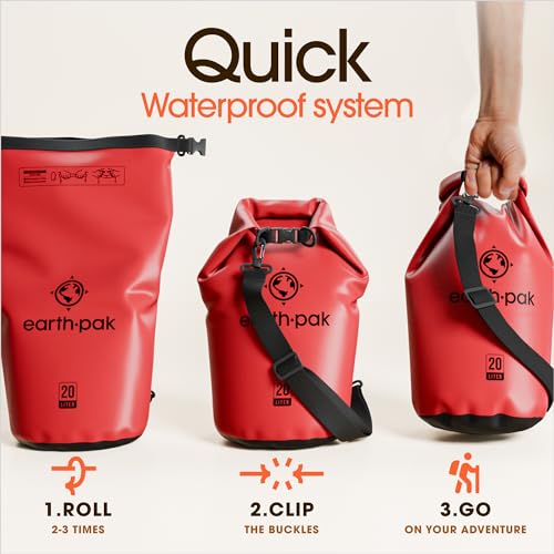 Earth Pak Waterproof Dry Bag - Roll Top Waterproof Backpack Sack Keeps Gear Dry for Kayak with Waterproof Phone Case - color: Red, size: 5L