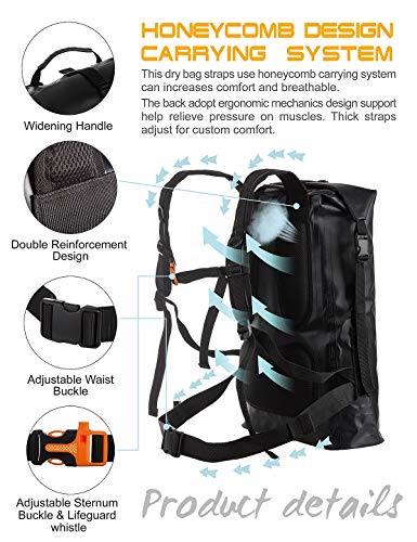 IDRYBAG Waterproof Backpack for Men 20L/30L/40L, Floating Dry Bag Kayak, Dry Backpack Hiking - color: Black, size: 30L