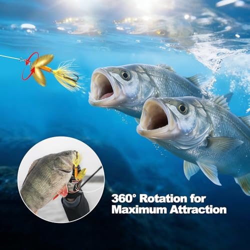 Fishing Lures Inline Spinner Baits, Trout Bass Fishing Gears with Treble Ultra-Sharp Hooks, Rooster Tail Fishing Lures for Trout Salmon
