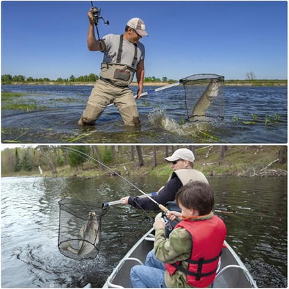 Fishing Net with Handle, with 85" Adjustable Extra Long Handle Fishing Net- Landing Net for Steelhead, Salmon, Bass & More Ideal for Kayak/Fly/Catfish Trout Fishing, Fishing Gear Gifts for Men