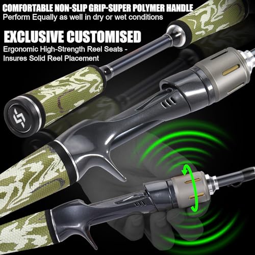 Sougayilang Baitcaster Combo, 30Ton+24Ton Graphite 2-Piece Blanks Casting Fishing Rod,SuperPolymer Handle,“S” Style Hook Keeper with Camo Baitcasting Reel - color: Camo 702-Left Hand