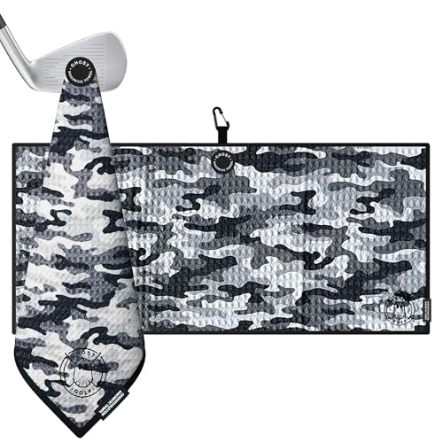 Ghost Golf Magnetic Towel (Caddie) - Ultra-Absorbent Microfiber Golf Towel | With Magnet for Golf Carts or Clubs - 18" x 40" Golfing Gear - Waffle Weave Pattern (Snow Camo) - color: Snow Camo