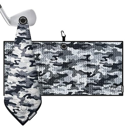 Ghost Golf Magnetic Towel (Caddie) - Ultra-Absorbent Microfiber Golf Towel | With Magnet for Golf Carts or Clubs - 18" x 40" Golfing Gear - Waffle Weave Pattern (Snow Camo) - color: Snow Camo