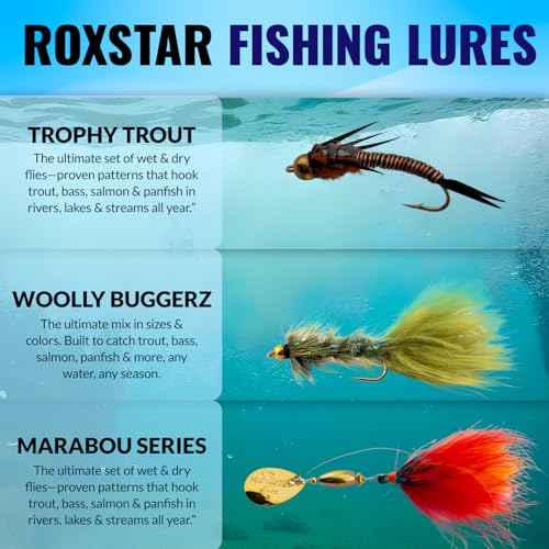 RoxStar Fly Shop Trophy Trout Top Wet & Dry Flies for Trout. Proven Nationwide to Catch Fish! Tied in-House Never Outsourced Fly Fishing Gift