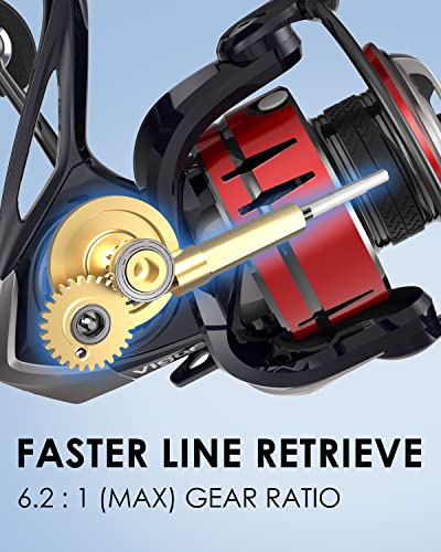 Tempo Expert Ultralight Spinning Reel with Magnesium Body, 6.2:1 Gear Ratio, 41LBs Max Carbon-Fiber Drag, 10+1 BB, Smooth Powerful Freshwater and Inshore Bass & Catfish Fishing, Red