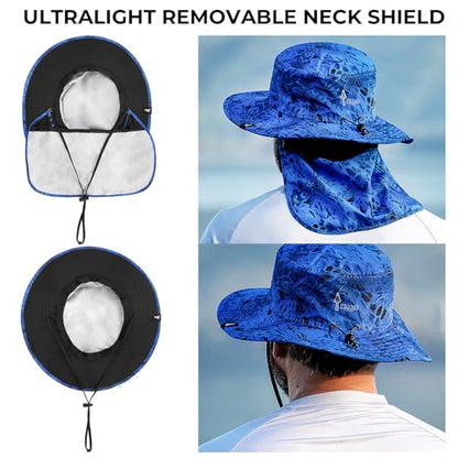 KastKing Sol Armis UPF 50 Boonie Hat - Sun Protection Hat, Fishing Hat, Beach & Hiking Hat, Paddling - color: A1: Prym1 Blue Patriot, size: With Neck Shield