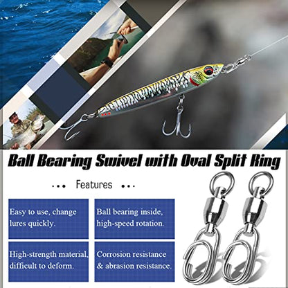 AMYSPORTS High Strength Snap Swivel Stainless Split Rings Fishing Swivel Freshwater Ball Bearing Swivels Fishing Saltwater, 25pcs, 30lbs - size: Size 3+3(72lb) 25 pcs