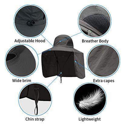 Sun Blocker Hats Outdoor Sun Protection Fishing Cap with Neck Flap Large Brim Outdoor Hat - color: Army Green