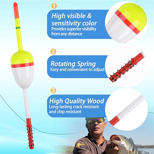 AGOOL Slip Bobbers Wood Fishing Floats and Bobbers Spring Bobbers Stick Slip Bobbers for Crappie Fishing Bobbers for Crappie Panfish Walleyes Trout Bass Fishing 5/10pcs - color: 1.57 x 0.91 x 5.63 inch - 10pcs