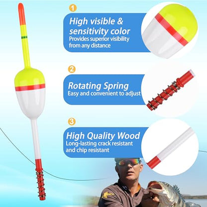 AGOOL Slip Bobbers Wood Fishing Floats and Bobbers Spring Bobbers Stick Slip Bobbers for Crappie Fishing Bobbers for Crappie Panfish Walleyes Trout Bass Fishing 5/10pcs - color: 1.57 x 0.91 x 5.63 inch - 10pcs