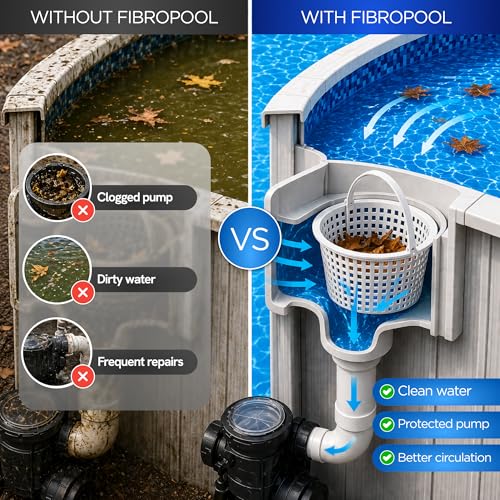 FibroPool Above Ground Pool Skimmer Basket Replacement 2 Pack - Through-Wall Strainer - Pivot Handle - 6.15" Top Width - Pool Filtration Strainer