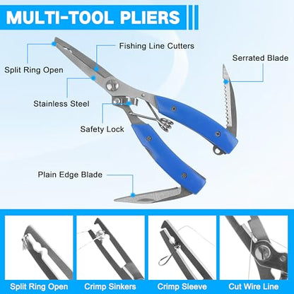Fishing Spinner Lure Making Kit,141pcs Inline Spinner Making Supplies Kit DIY Spinnerbaits Accessory Pliers Spinner Blade Clevis Wire Shaft Treble Hooks Beads Fishing Spoon Rigs Tackle Set - style: 141pcs