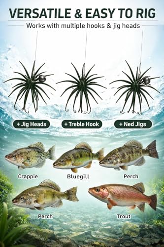 Tentacle Creature Lure Sea Urchin Soft Bait 3.6" & 4.3" TPE Lures 10/6-Pack, Natural Sinking Micro-Vibration for Crappie Bluegill Perch Bass Trout, Compatible Jig Heads Treble Hooks - color: Dark Green, size: S-10pcs