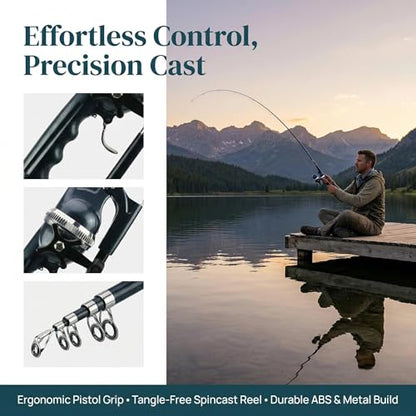 Mini Rod & Reel Combo 5.6ft-Foldable Telescopic Rod - Ultra Compact Mini Fishing Gear - Pocket-Sized Portable - for Travel Hiking Backpacking - Includes Smooth Reel