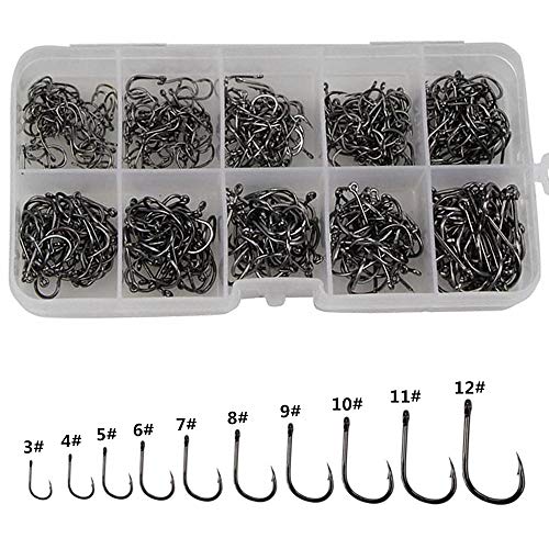 Small Fishing Hooks Set 10 Sizes 600pcs High Carbon Steel Fishing Hooks with a Plastic Box - color: 600pcs Black Hook
