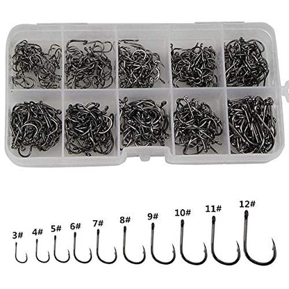 Small Fishing Hooks Set 10 Sizes 600pcs High Carbon Steel Fishing Hooks with a Plastic Box - color: 600pcs Black Hook