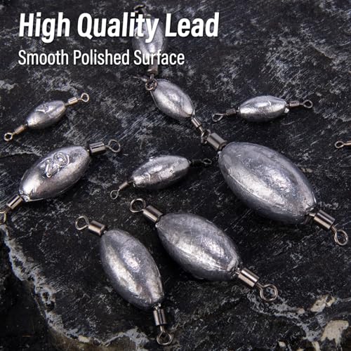 Dr.Fish 20 Pack Inline Trolling Weights Swivel Egg Sinkers Oval Line Sinker Catfishing Saltwater Freshwater Fishing - size: 1.5oz-20 Pack