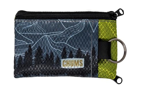Chums Surfshorts Wallet - Patterns Collection, Lightweight Slim Wallet with RFID Blocking Card & Clear ID Window - Zippered Minimalist Wallet w/Key Ring (Pines) - color: Pines