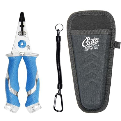 CUDA 7.5" Titanium Bonded Pliers Durable Fishing Braid, Mono & Fluorocarbon Cutter Saltwater & Freshwater Use Heavy Duty Nylon Sheath & Lanyard Included