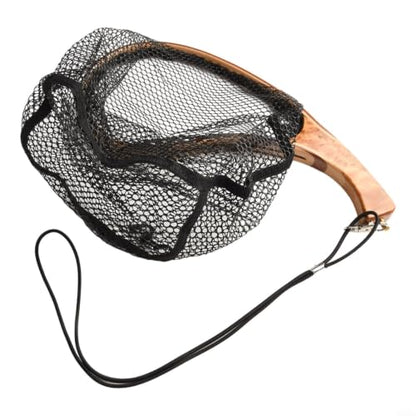 Fly Fishing Net Wooden Frame Landing Catch Release Net Ergonomic Handle Hexagonal Mesh Fish Friendly Design for Stream River Fly Fishing Outdoor Sports Equipment Natural Wood Finish