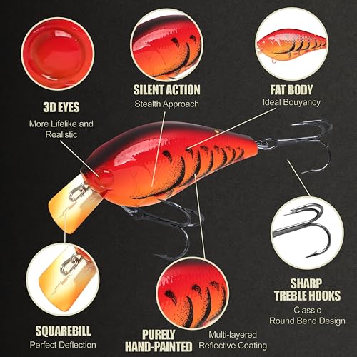 LUCKY CRAFT LC 2.5 Silent Crankbait Fishing Lures, 2-3/8” Squarebill Crankbait, Bass Lures, Floating 4ft Depth Hard Bait, Champion Freshwater Fishing Gear and Tackle Box Accessories - color: 345 Delta Crazy Red Craw