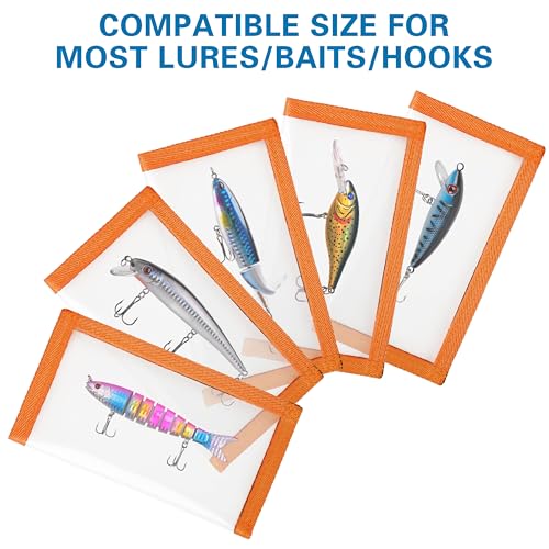 OROOTL Fishing Lure Wraps Hook Covers, 5/12 Packs Fishing Lure Covers for Rod Durable Clear PVC Treble Hook Cover Bait Storage Protector Keep Safe from Sharp Hooks - style: Orange-l(4"x7.7")-5pcs