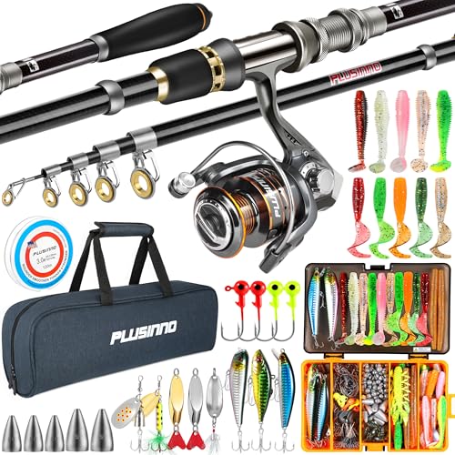 PLUSINNO Fishing Gear - Telescopic Fishing Rod and Reel Combo with Tackle Box, Collapsible Rod and Lures Box, Travel Fish Pole Starter Kit, Fishing Accessories Tackle Lure Kit Gifts for Men Bass Trout - color: Rod combo with 137pcs box, size: 2.1m 6.89ft