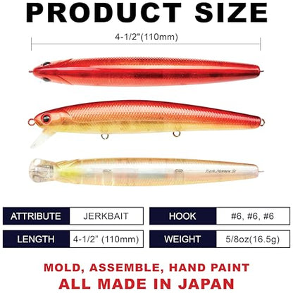 LUCKY CRAFT FlashMinnow 110 Ghost Series Saltwater Fishing Lures, Jerkbait for Halibut and Bass Fish, Slow Suspending 1–2 ft, Surf Fishing Gear and Tackle Box Accessories - color: 676 Ghost AkaKin