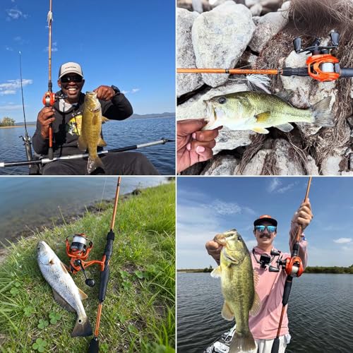 KastKing Lethal Blaze Twin-tip Fishing Rod and Reel Combo, Spinning & Baitcaster Combo, Flame Pattern Design, IM6 Graphite 2Pc Rod with Backup Tip Section, Stainless-Steel Guides, EVA Handle - style: Cast-7'4" H- Left Handed (2pcs+extra Tip)