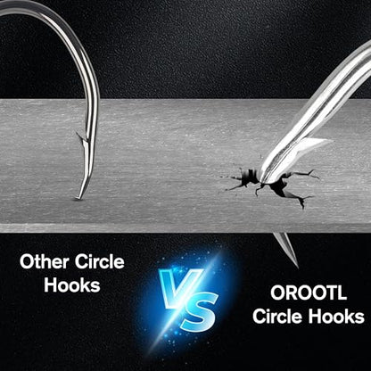 OROOTL Tuna Circle Hooks, 12pcs Stainless Steel Fishing Hooks Catfish Hooks for Saltwater Freshwater 2X Strong Inline Circle Hook for Tuna Carp Catfish Bass and More Size 8/0-18/0 - size: 9/0-12pcs