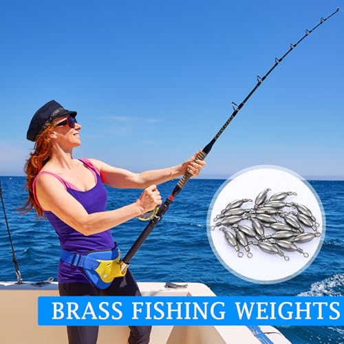 Seenelling 20 Pcs Brass Fishing Sinker Swivel Fishing Weights Saltwater Bullet Sinkers Drop Shot Weight Egg Sinkers with Swivel Rolling Removable Freshwater - size: 2/5 oz