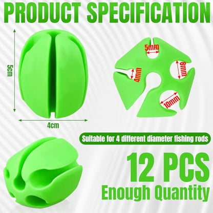 Blueweenly 12 Pcs Portable Silicone Fishing Pole Rod Holder Clips Fixed Ball 5 Holes Multifunctional Rubber Fishing Pole Puller Clips Bike Rod Holder Straps for Travel Ground Car Bike - color: Green