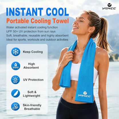 YQXCC 4 Pack Cooling Towels (47"x12"), Ice Cool Neck Towel, Soft Breathable Microfiber for Yoga, Golf, Gym, Running, Camping & Hot Weather - color: Light Blue/Dark Gray/Orange/Green