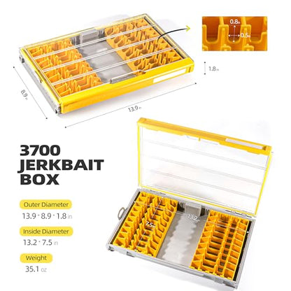 RUNCL 3700 Jerkbait Box, Waterproof Floating Lure Storage Box with Adjustable Dividers, Clear Rust-Proof Utility Tray for Terminal Tackle, Hooks and Sinkers - color: 3700 Jerkbait Box