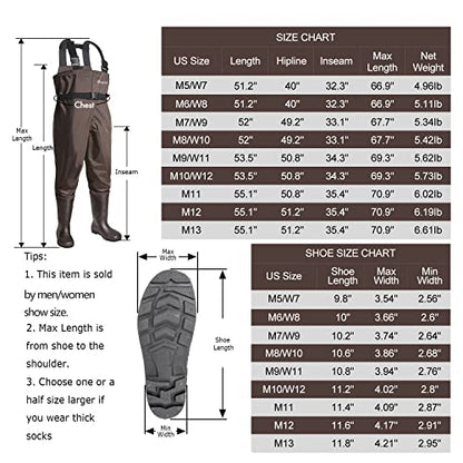 Chest Waders with Boots for Men & Women, Nylon/PVC Lightweight Fishing Wader with Boots Hanger - color: Brown, size: M9/W11