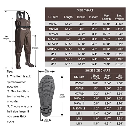 Chest Waders with Boots for Men & Women, Nylon/PVC Lightweight Fishing Wader with Boots Hanger - color: Brown, size: M7/W9