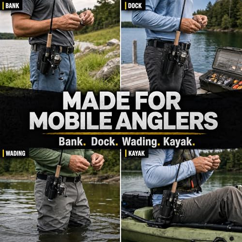 Fishing Rod Holster for Belt, Hands-Free Slide-in Rod Holder for Bank, Wading, Dock & Kayak Anglers, Lightweight 75g Carbon Fiber Pattern Finish, Black