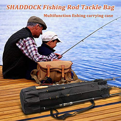 Multifunction Fishing Pole Bag - Waterproof Rod Reel Bag Carrier Case, Durable Canvas Tackle Large Storage Gift for Men Travel, Black - color: Black