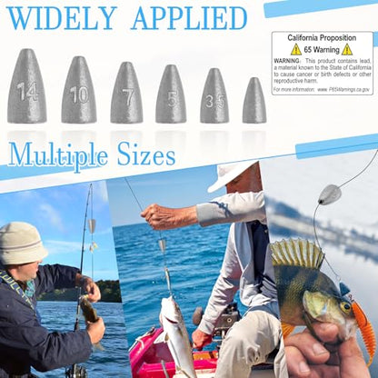 50Pcs Bullet Weights Sinkers Worm Weights for Bass Fishing | Fishing Weights Carolina Rig Weights Slip Sinker Texas Rigs Lead Weights For Saltwater Freshwater - size: 1/16oz-50pcs