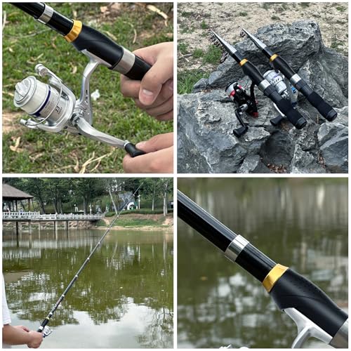 2PCS Telescopic Fishing Rod Reel Combo 6.89FT Collapsible Spinning Pole Kit Compact Fishing Lures Tackle Box Accessories Lightweight Travel Fishing Tool Set for Fishermen Gift