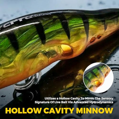 Topwater Fishing Lures -Hard Swimbait,3 8/9in 1/2oz Floating Lure with Hollow Cavity for Scent Attractant, for Bass,Pike,Trout,Freshwater & Saltwater - color: Emerald Bass